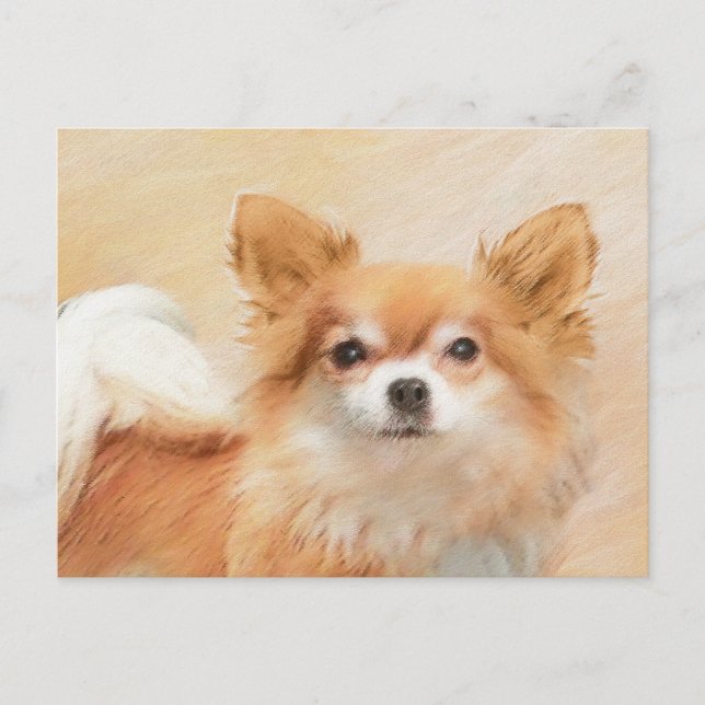 Postal Pintura de perro Chihuahua de pelo largo arte orig (Anverso)