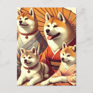 Postal Pintura de perro de Akita vintage