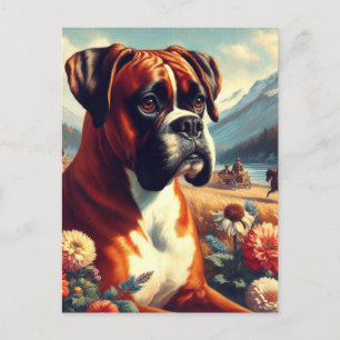 Postal Pintura de perro de Boxer de época