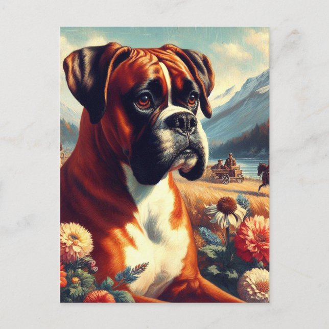 Postal Pintura de perro de Boxer de época (Anverso)