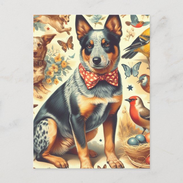 Postal Pintura de perro de ganado antiguo de Australia (Anverso)