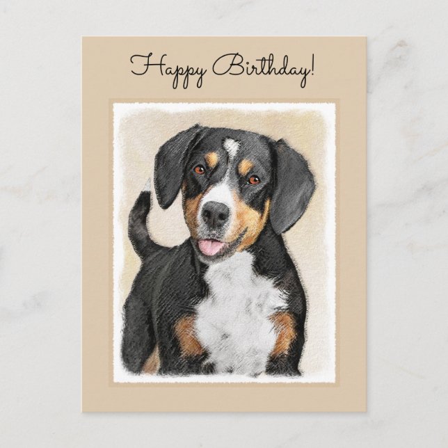 Postal Pintura de perro de la montaña Entlebucher - Arte  (Anverso)