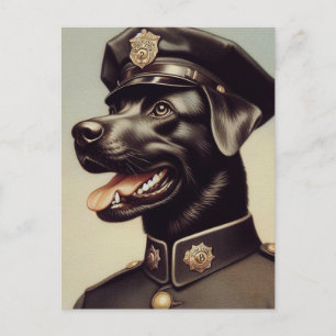Postal Pintura de perro de la policía de época
