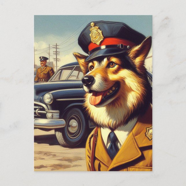 Postal Pintura de perro de la policía retro (Anverso)