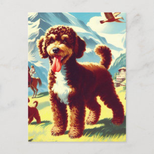Postal Pintura de perro de ladrillo vintage Lagotto Romag