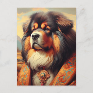 Postal Pintura de perro de mastiff tibetano vintage