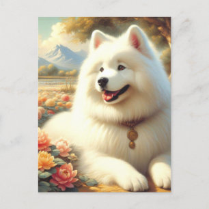 Postal Pintura de perro de Samoyed de época