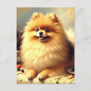 Postal Pintura de perro pomerania vintage
