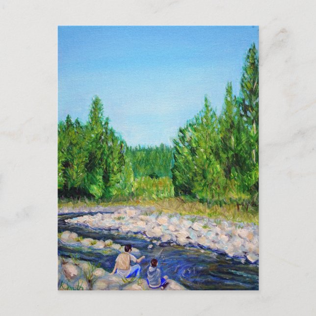 Postal Pintura de pesca padre e hijo (Anverso)