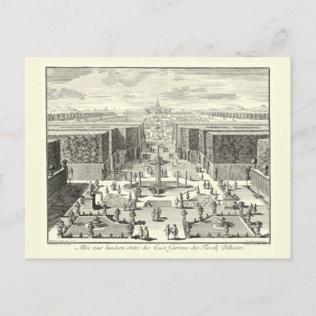 Postal Pintura de petróleo de fuentes en el Jardín de Ver (Anverso)