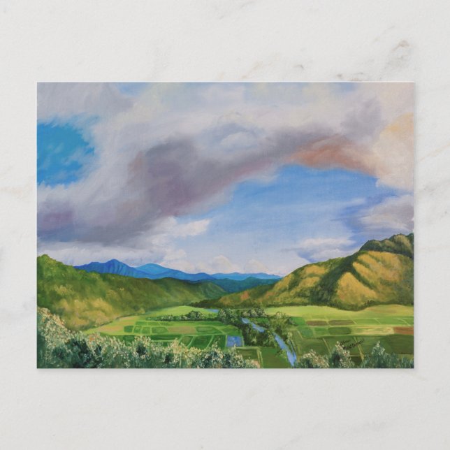 Postal Pintura de petróleo de Hawái en el valle de Hanale (Anverso)