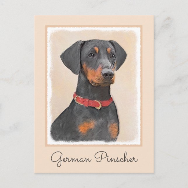 Postal Pintura de Pinscher original de arte animal (Anverso)
