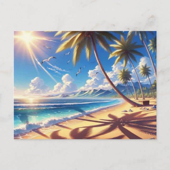 Postal Pintura de playa de Paraíso Tropical (Anverso)