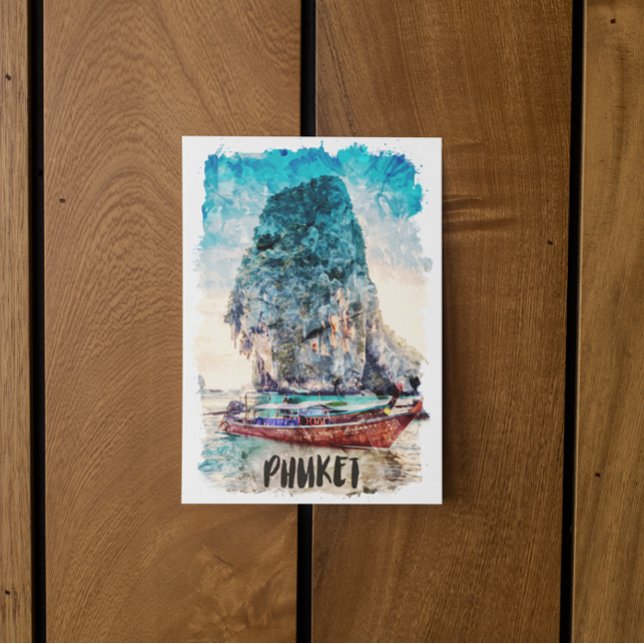 Postal Pintura de playa de Phuket Thailand Retro Phuket (Retro Phuket Thailand Beach Painting Postcard)