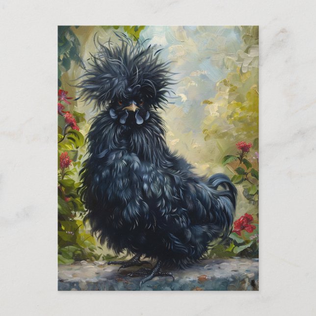 Postal Pintura de pollo de Silkie Negro (Anverso)