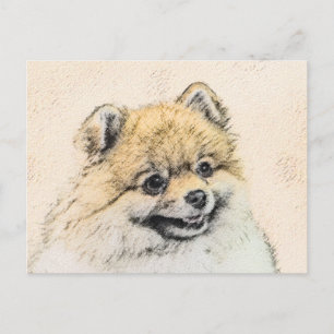 Postal Pintura de Pomerania (Naranja) - Arte de Perro Ori