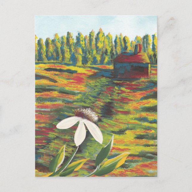 Postal Pintura de prado de flores y choza (Anverso)