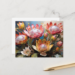 Postal Pintura de Proteas Vibrantes para Amantes de la Na
