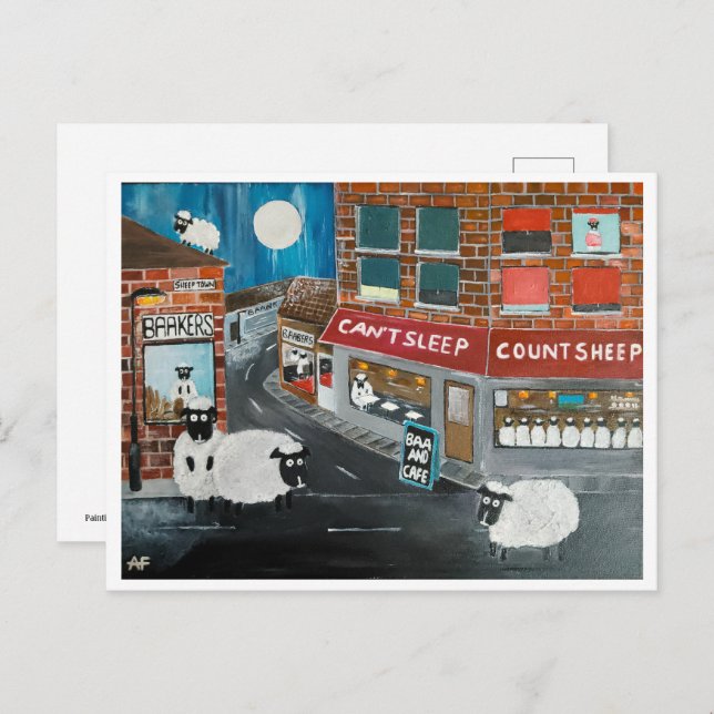 Postal Pintura de pueblo ovino de Alfred Fox coleccionabl (Anverso / Reverso)