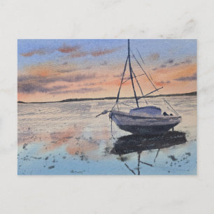 Postal Pintura de puesta de sol en acuarela