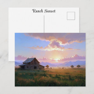 Postal Pintura de puesta de sol en el rancho abandonado g