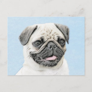 Postal Pintura de pug - Arte de perro original lindo