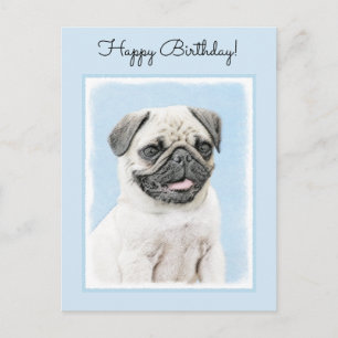 Postal Pintura de pug - Arte de perro original lindo
