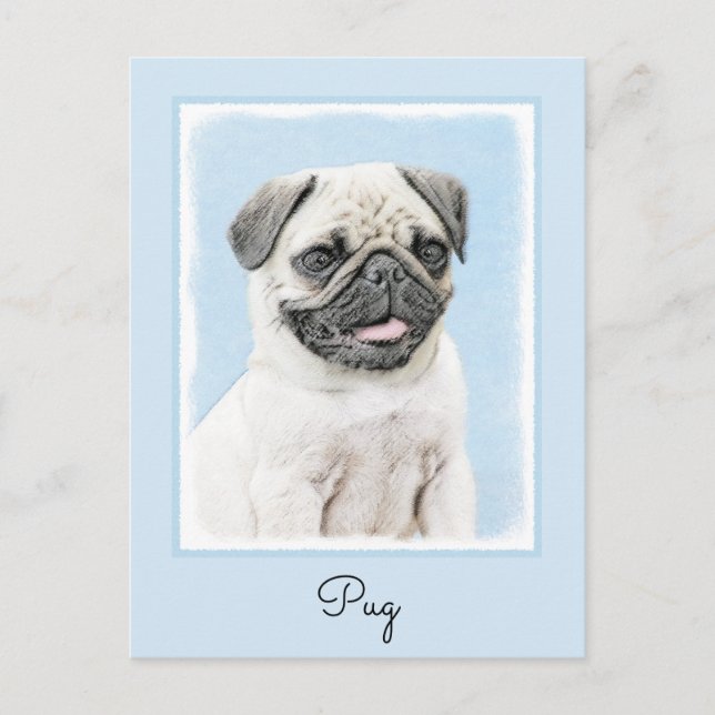 Postal Pintura de pug - Arte de perro original lindo (Anverso)
