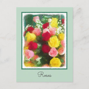 Postal Pintura de ramo de rosas - Arte floral original li