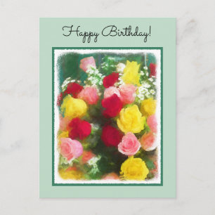 Postal Pintura de ramo de rosas - Arte floral original li