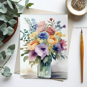 Postal Pintura de ramo floral en acuarela