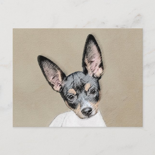 Postal Pintura de Rat Terrier - Arte Perro Original. (Anverso)