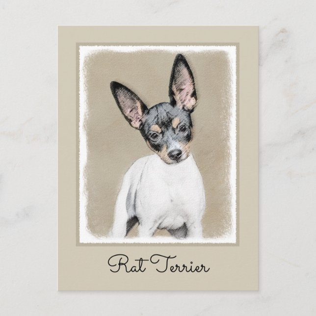 Postal Pintura de Rat Terrier - Arte Perro Original. (Anverso)