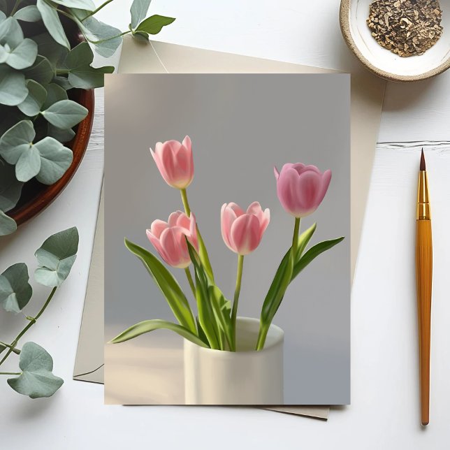 Postal Pintura de realismo de tulipanes rosados (Subido por el creador)