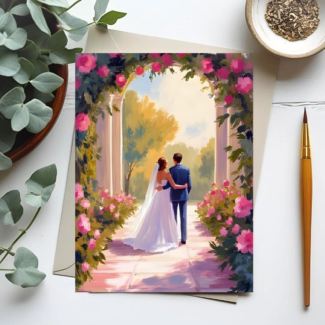 Postal Pintura de recién casados Boda de Novia y Groom (Subido por el creador)