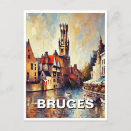 Postal Pintura de recuerdo de viaje de Brujas Bélgica
