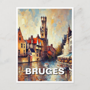 Postal Pintura de recuerdo de viaje de Brujas Bélgica