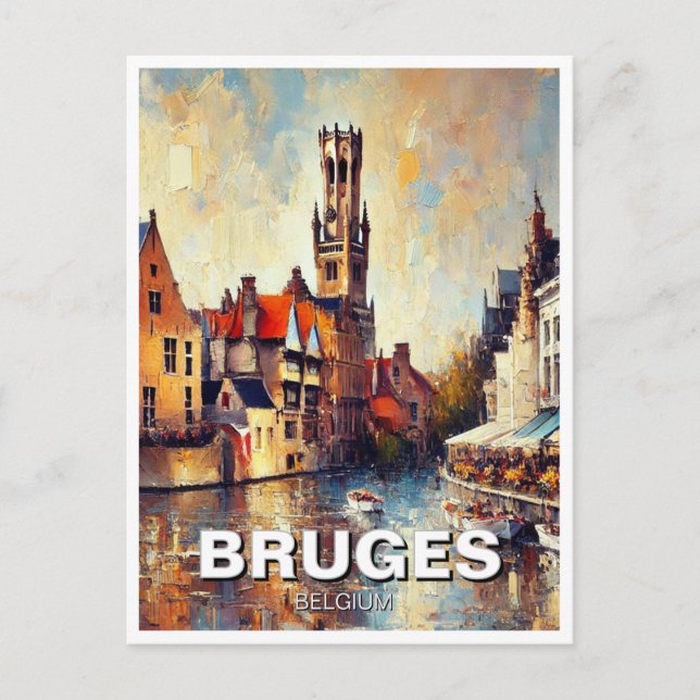 Postal Pintura de recuerdo de viaje de Brujas Bélgica (Anverso)