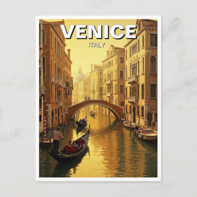 Postal Pintura de recuerdo de viaje Venecia Italia (Anverso)