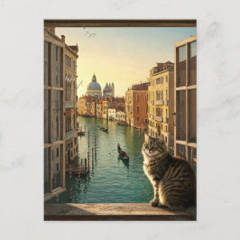 Postal Pintura de recuerdo de viajes de gato en Venecia I