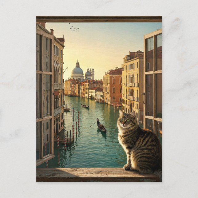 Postal Pintura de recuerdo de viajes de gato en Venecia I (Anverso)