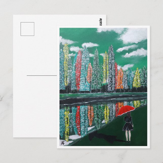 Postal Pintura de reflexión otoñal de Alfred Fox (Anverso / Reverso)