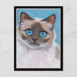 Postal Pintura de retrato de gato de Blue Eyed Ragdoll