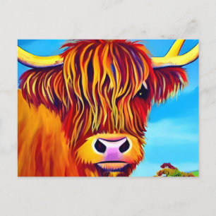 Postal Pintura de retrato de vaca de Highland