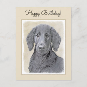 Postal Pintura de Retriever de Pelo Plano - Arte de Perro
