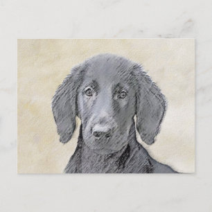 Postal Pintura de Retriever de Pelo Plano - Arte Original