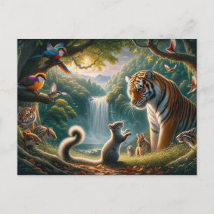 Postal Pintura de reunión forestal encantada