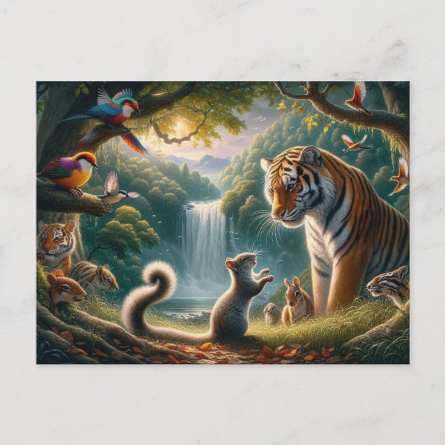 Postal Pintura de reunión forestal encantada (Anverso)