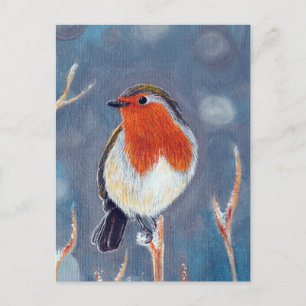 Postal Pintura de Robin de Invierno