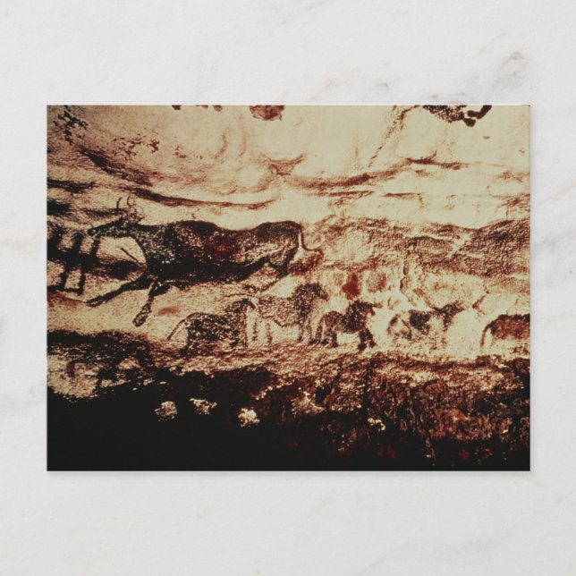 Postal Pintura de roca de una vaca que salta (Anverso)